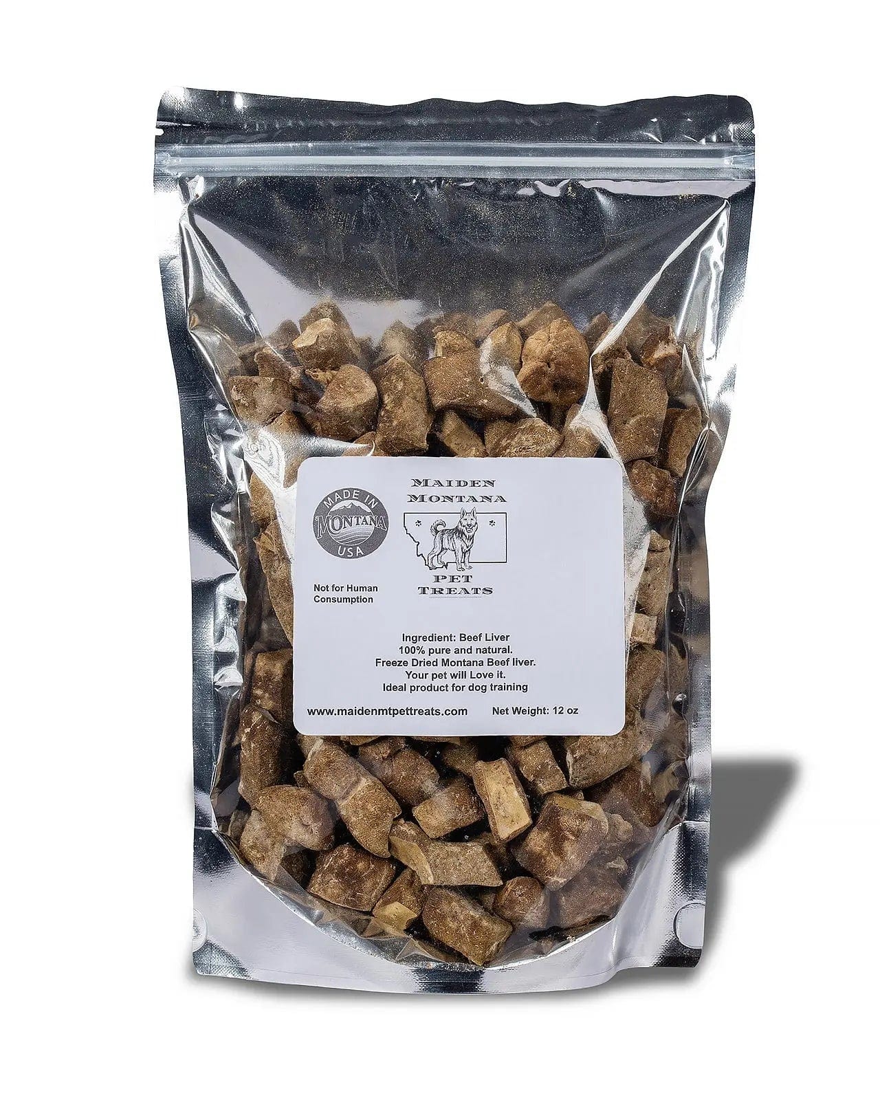 Freeze-Dried Beef Liver Dog Treats - 12oz bag, Maiden Montana Pet Treats - Front Label