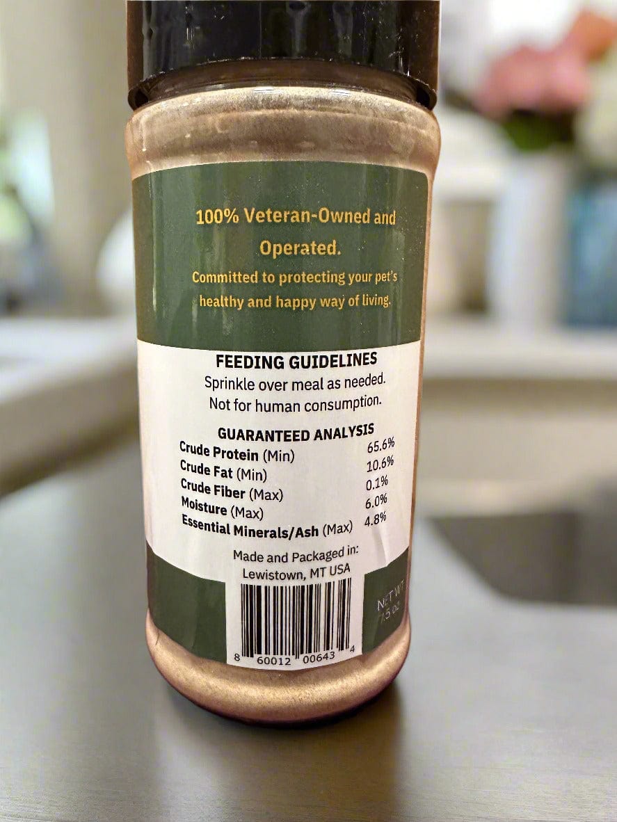 Freeze-Dried Beef Liver Pet Food Topper | 7.5 oz Maiden Montana Pet Treats Back of Bottle