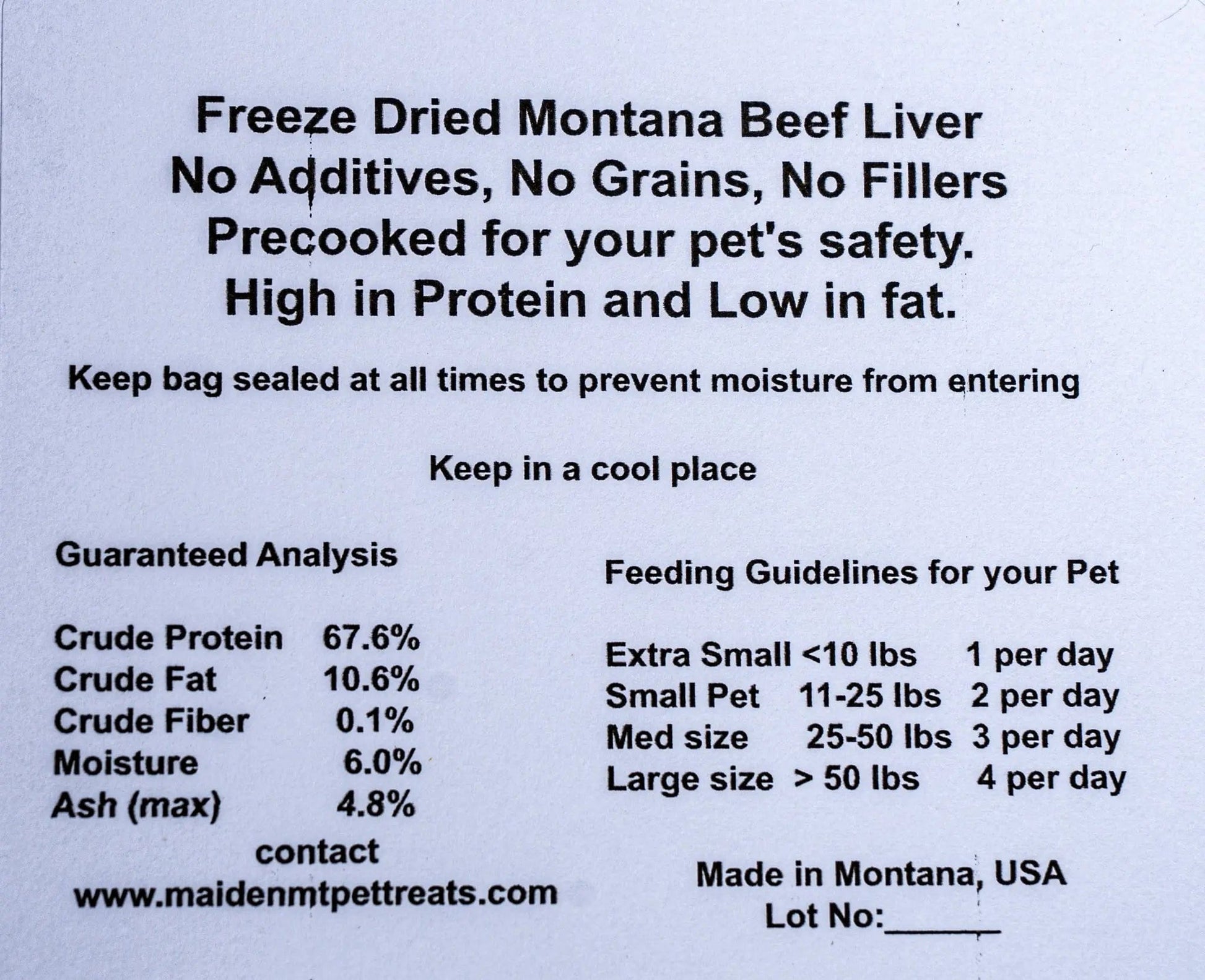 Freeze-Dried Beef Liver Dog Treats - 12oz bag, Maiden Montana Pet Treats - Back Label